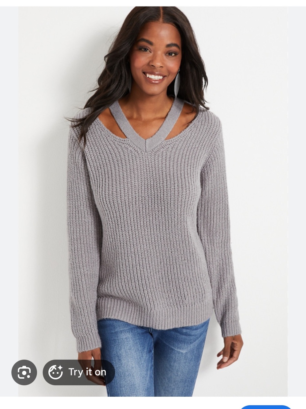 Maurices Slate Blue Ribbed V-Neck Sweater